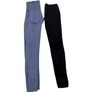 2-Pack Womens Leggings: NVGTN Heather Blue & Black Mesh-Detail Stretchy Size 0